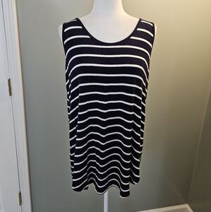 Zenana Striped Navy Blue and White Sleeveless Top Shirt Women's Size Large L